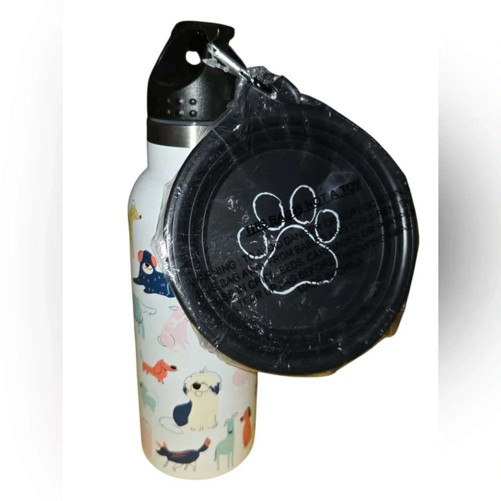 Dog-Themed Water Bottle with Black Lid